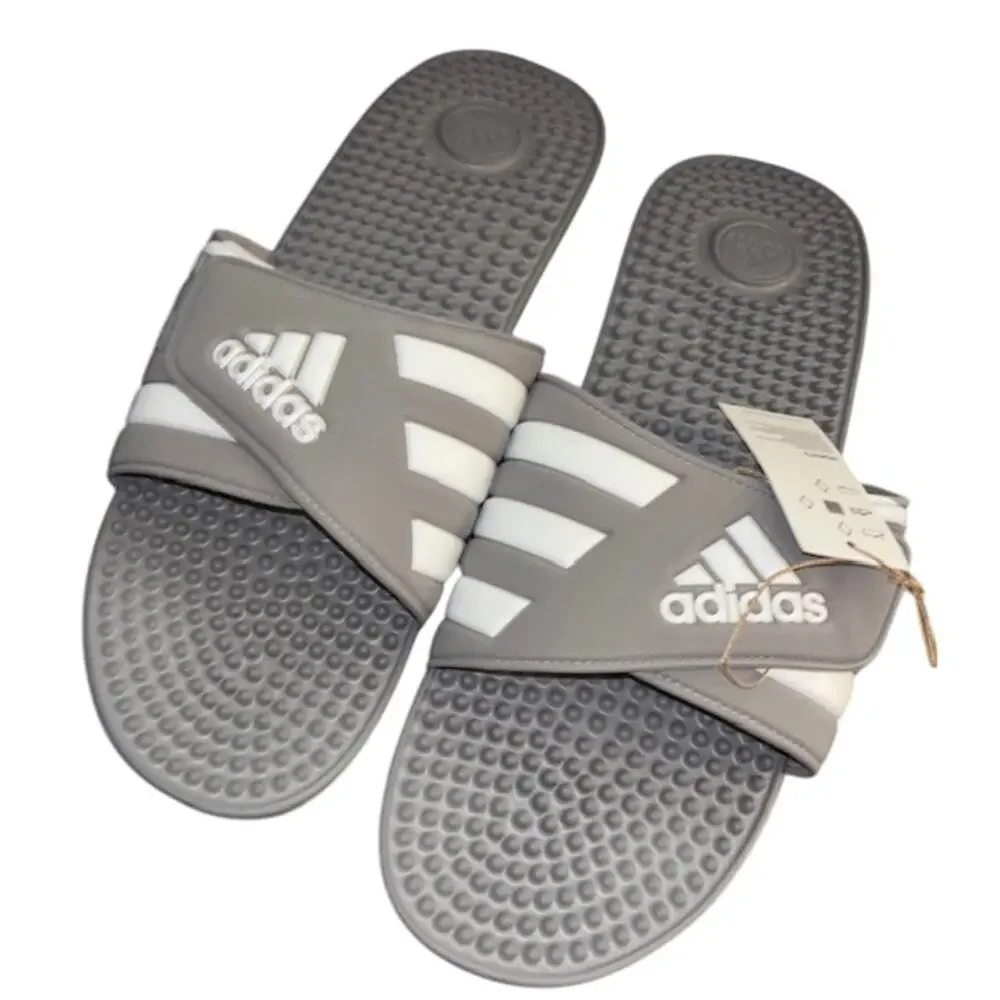 NIB ADIDAS Men's Adissage Slide Grey/White/Grey Size 18 Sporty